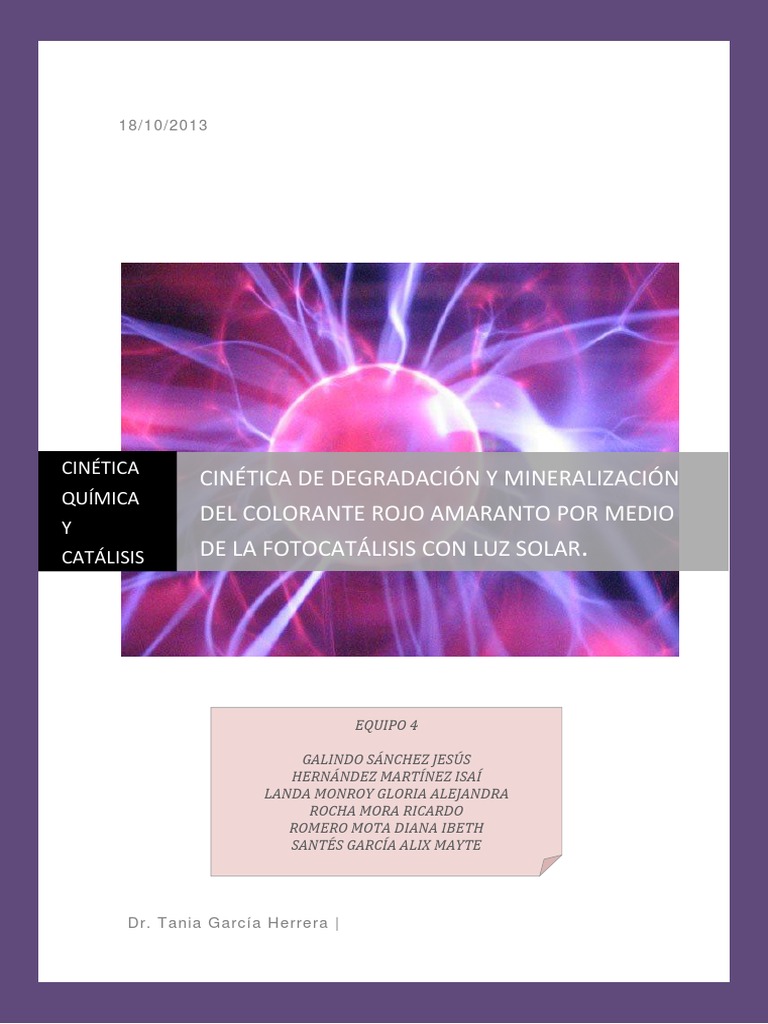 Cinética de Degradación y Mineralización Del Colorante Rojo Amaranto