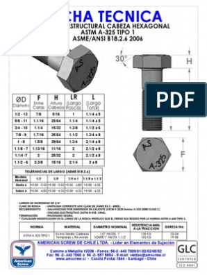 Dar fuego pronunciación Ficha Tecnica Perno Estructural Astm A-325 Tipo 1 | PDF