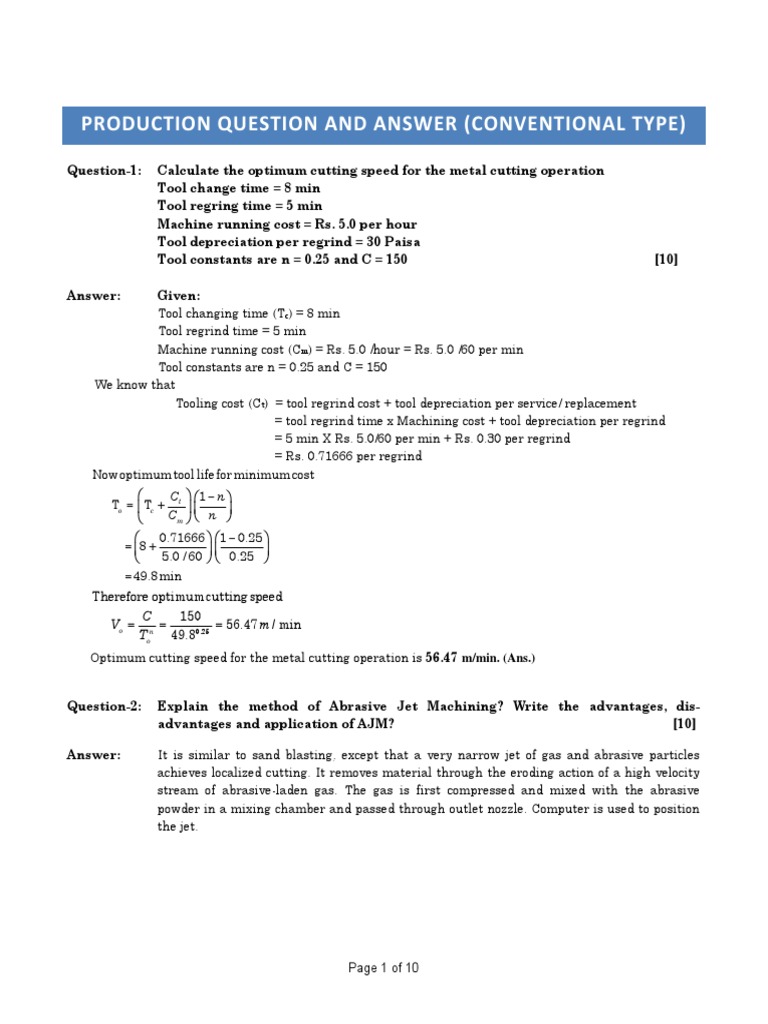 Production Conventional Question and Answer PDF Casting