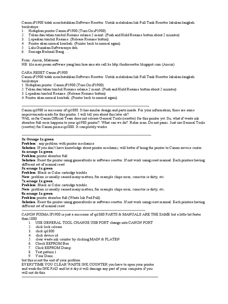 Free Download Software Resetter Canon Ip 1980