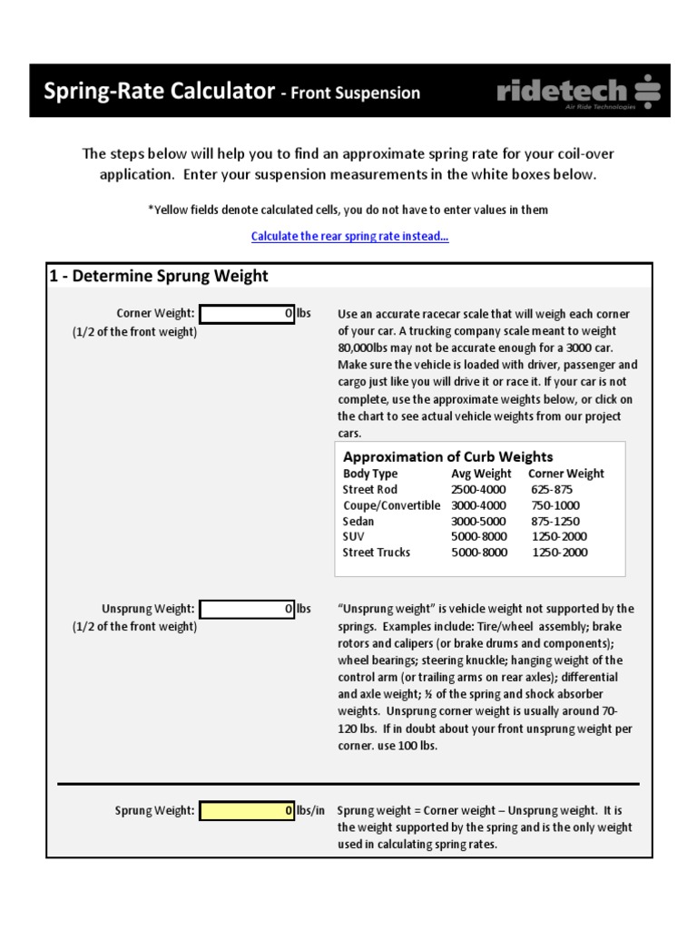 springratecalculator.xls Suspension (Vehicle) Automotive Industry