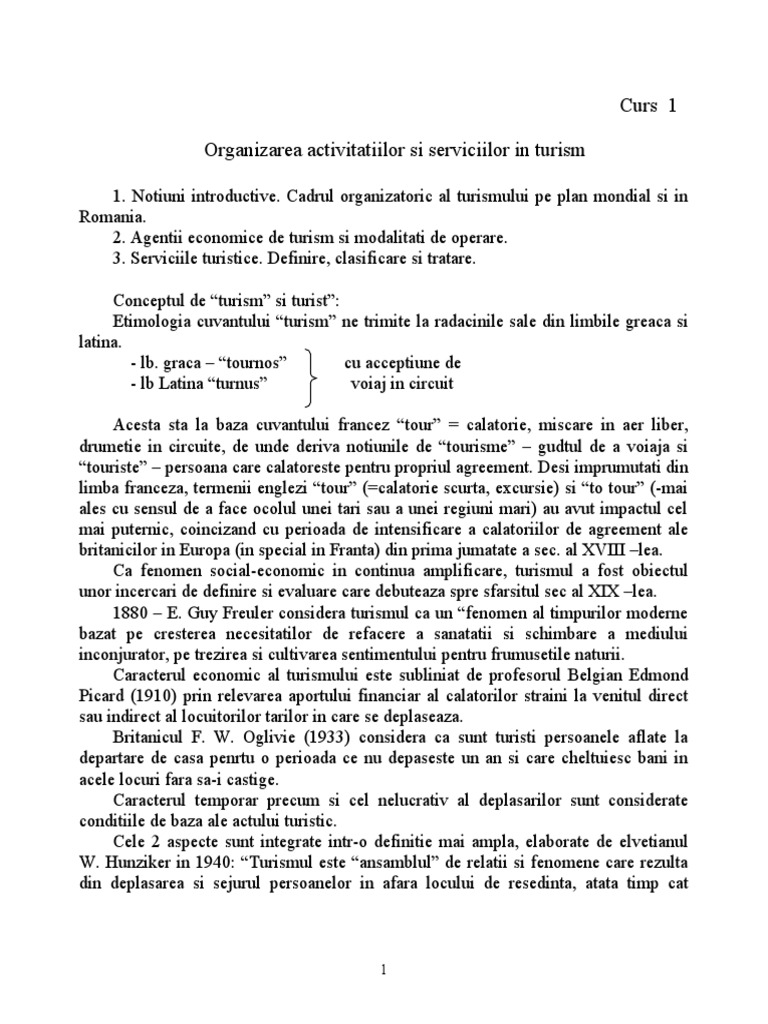 Organizarea Activitatiilor Si Serviciilor In Turism