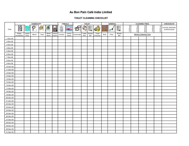 Toilet Cleaning Checklist PDF