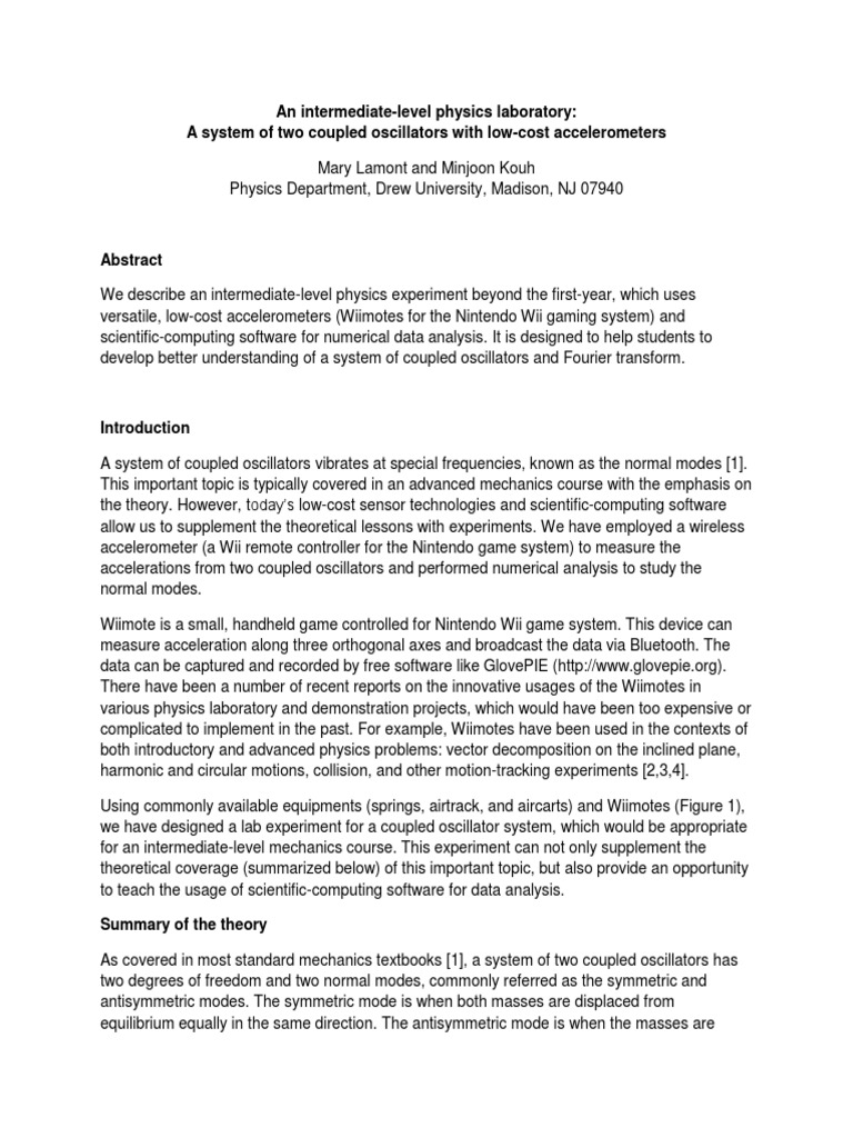 An IntermediateLevel Physics Laboratory A System of Two Coupled