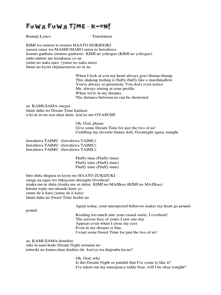 Fuwa Fuwa Time Lyrics K On ⦁ song lyrics not available: fuwa fuwa time lyrics k on