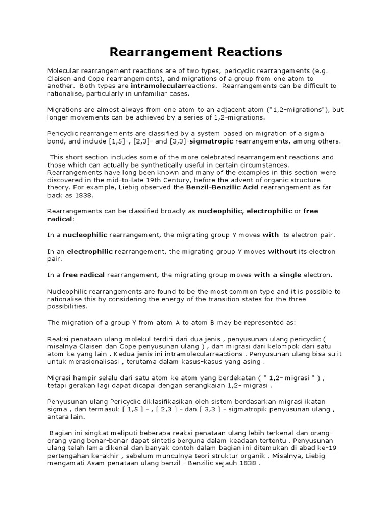 Overview of Molecular Rearrangement Reactions | PDF | Chemical ...