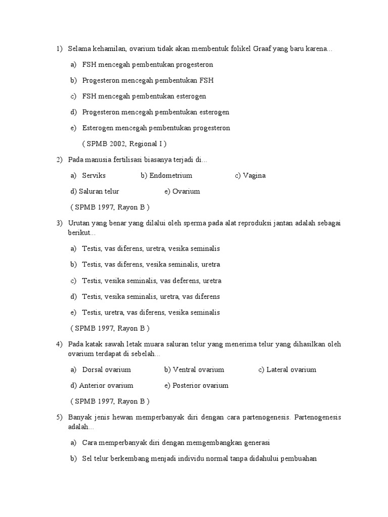 Soal Soal Sistem Reproduksi