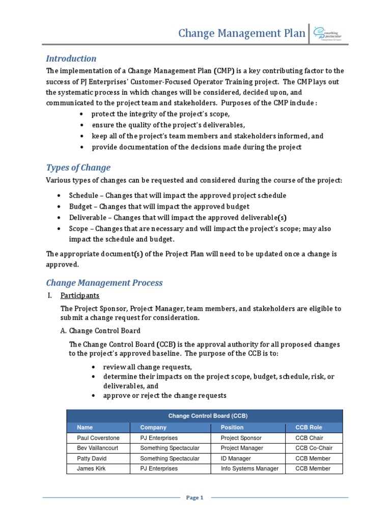Change Management Plan Overview | PDF | Change Management | Project ...