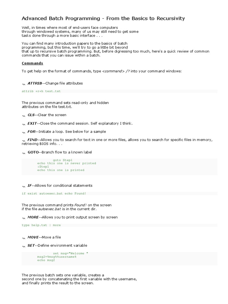 Advanced Batch Programming Download Free Pdf Filename Computer File