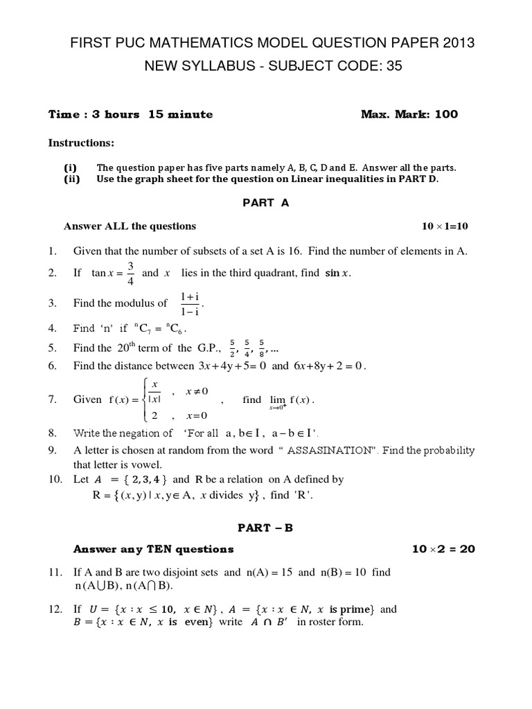 1PU Maths QP Model 2013 | PDF | Trigonometric Functions | Numbers