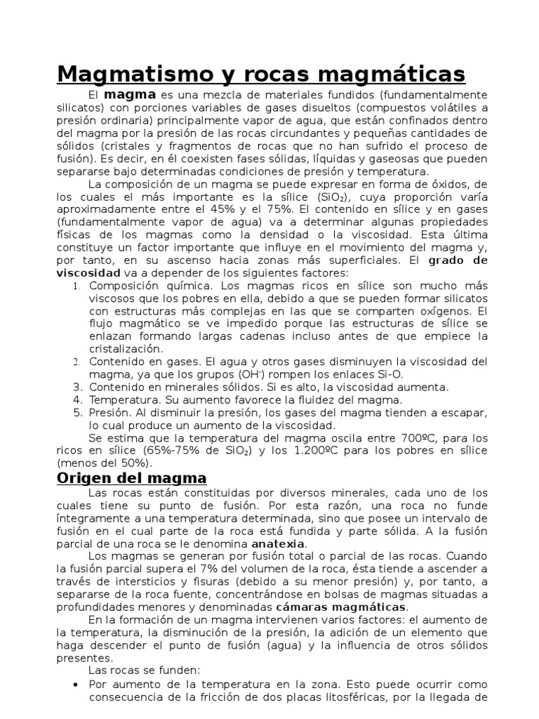 Magmatismo y tipos de rocas magmáticas | PDF | Magma | Basalto