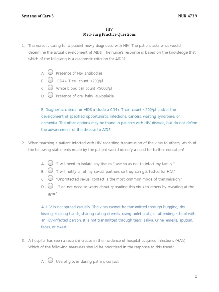 HIV Practice Test Hiv/Aids Hiv