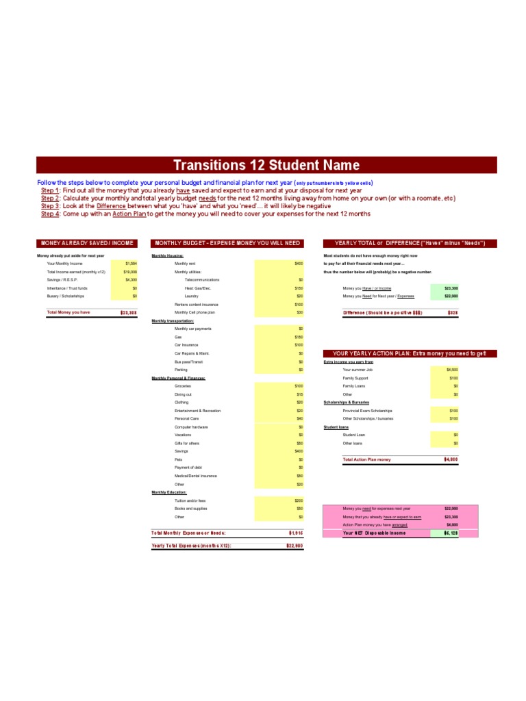 Student Budget and Income Plan | PDF