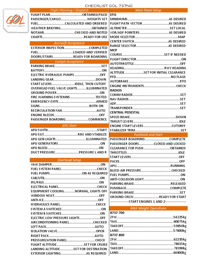 Checklist by GOL-737NG | PDF | Aeronautics | Manufactured Goods