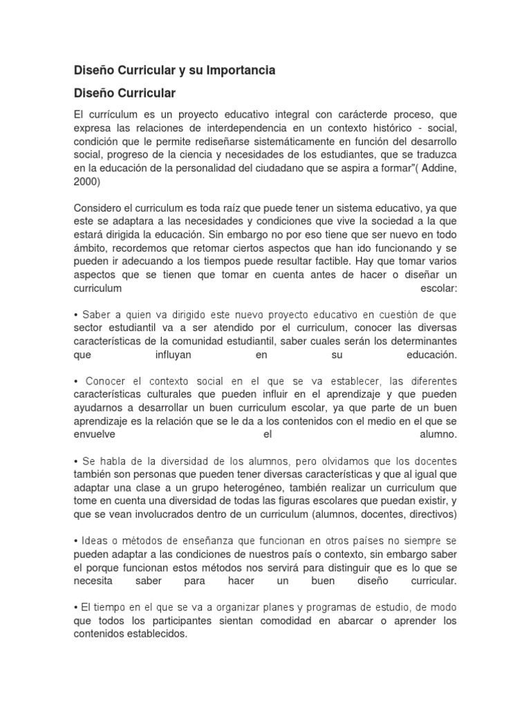 Importancia del Diseño Curricular Educativo | PDF | Plan de estudios ...