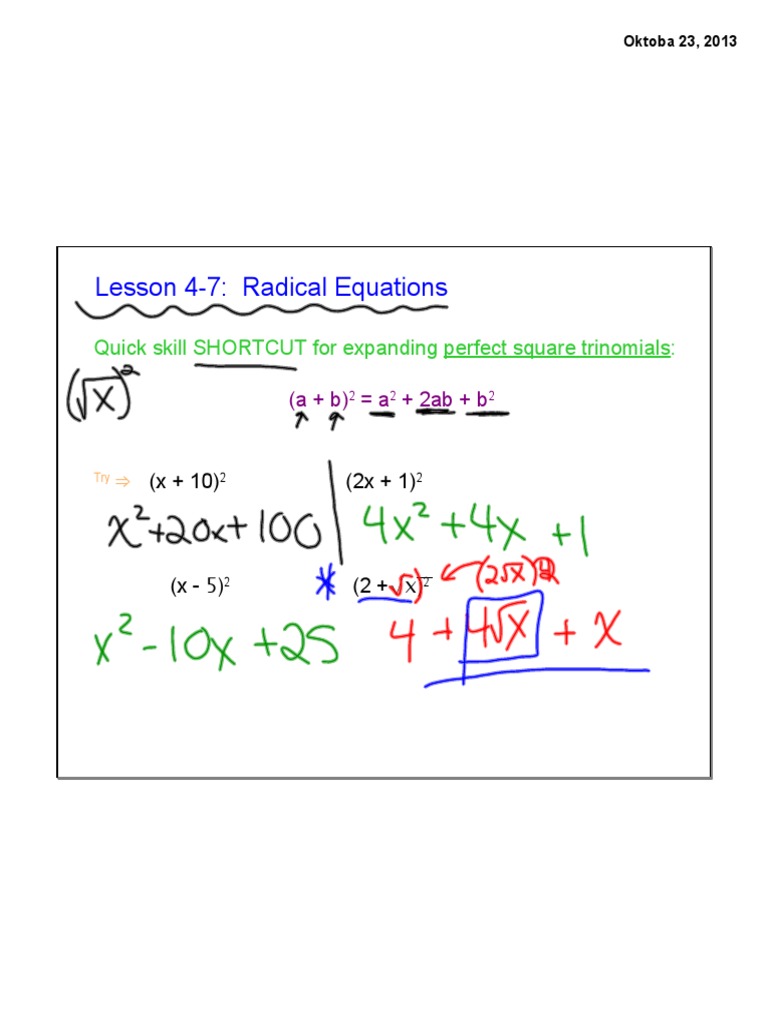 Solving Radical Equations Guide | PDF | Teaching Methods & Materials