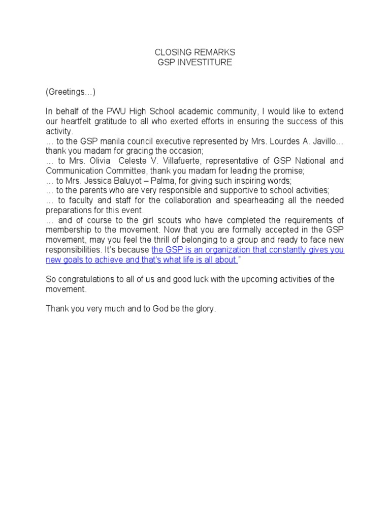 Example Of Closing Remarks In Tagalog