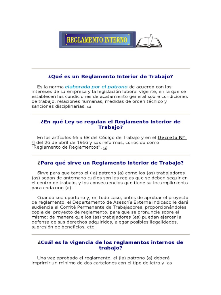 Que Es Un Reglamento Interior de Trabajo | Derecho laboral | Regulación