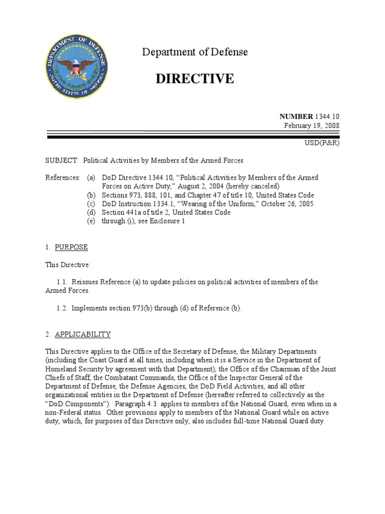 DOD Directive, Political Activities by Members of the Armed Forces
