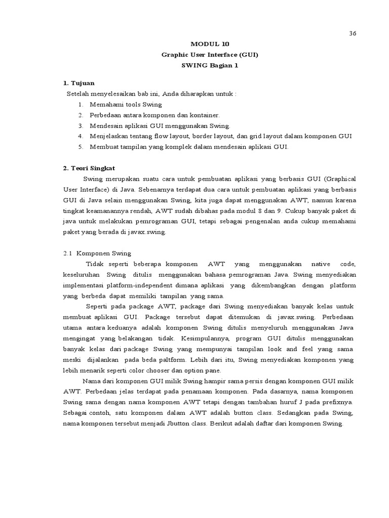 Pengenalan GUI Swing di Java | PDF | Metode & Bahan Ajar | Komputer