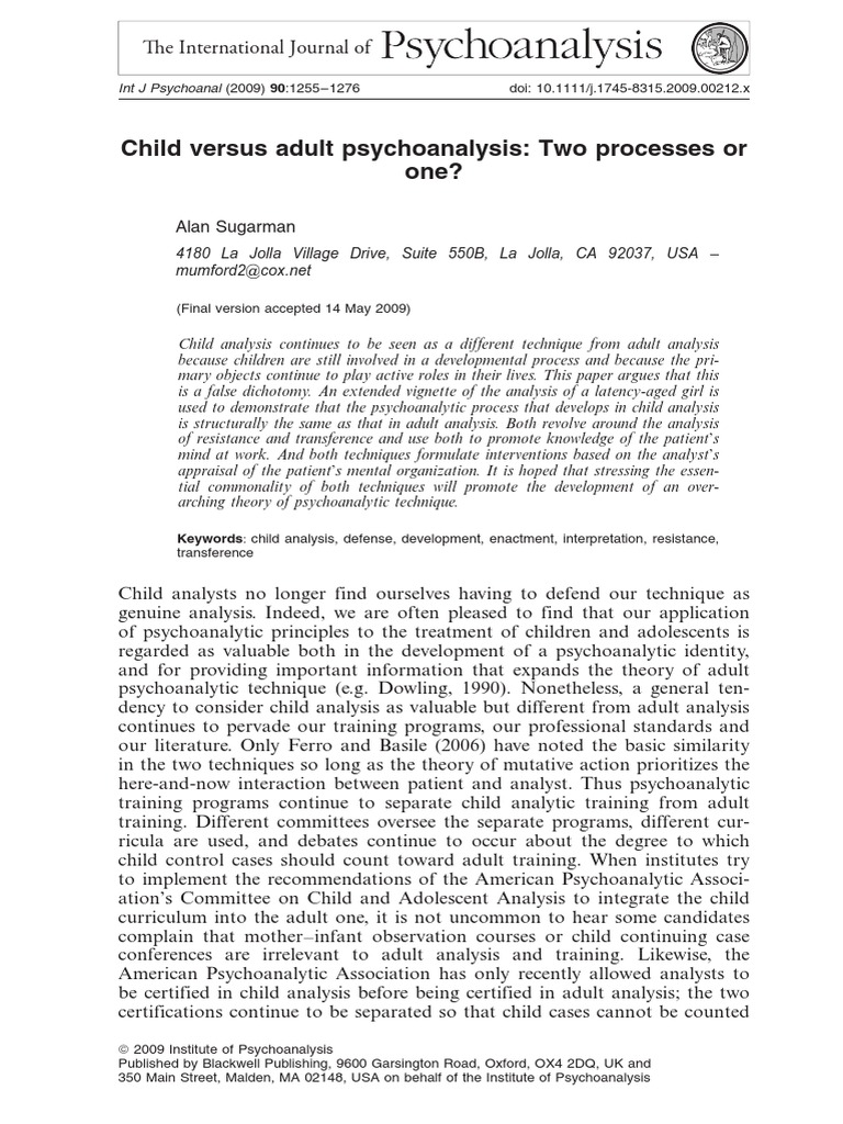 Child and Adult Psychoanalysis Similarities | PDF | Psychoanalysis | Anger