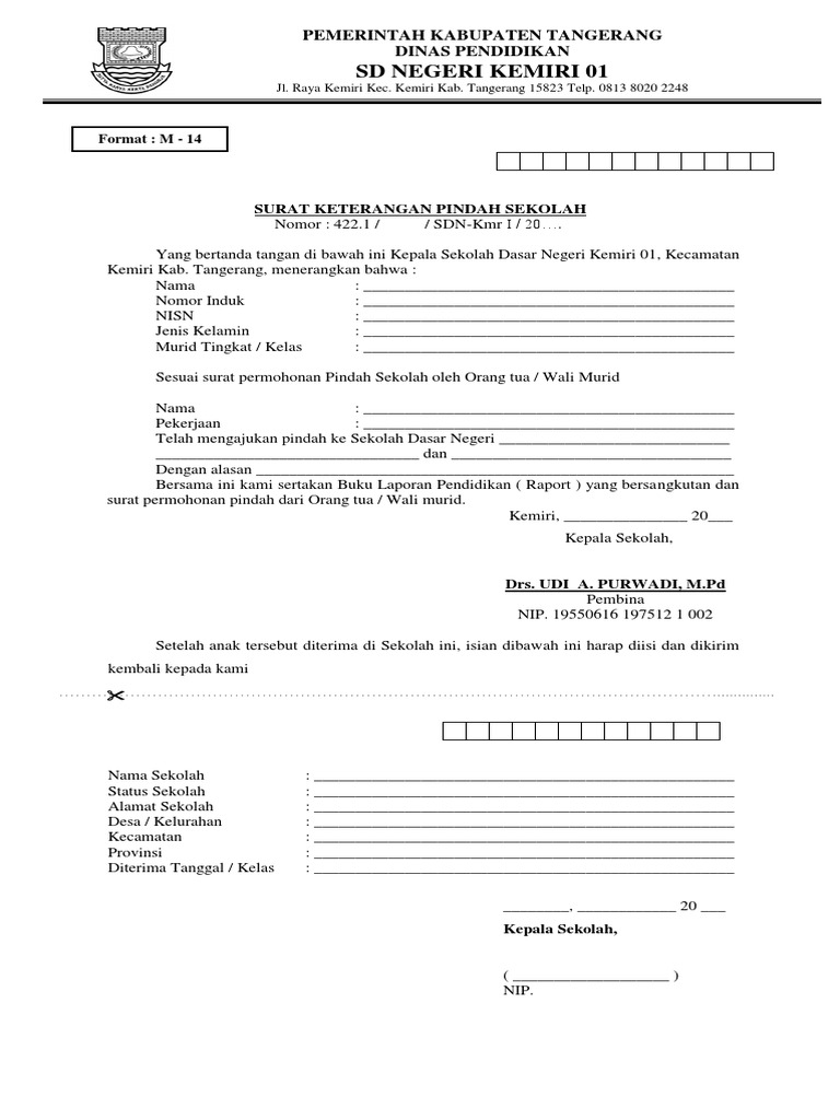 Surat Keterangan Pindah Sekolah Pdf