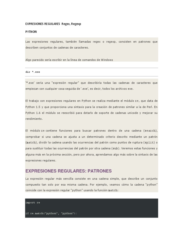 Expresiones Regulares en Python | PDF | Expresión regular | Archivo de ...