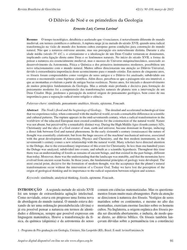 O Dilúvio de Noé e Os Primórdios Da Geologia | PDF | Fóssil | Mito do ...