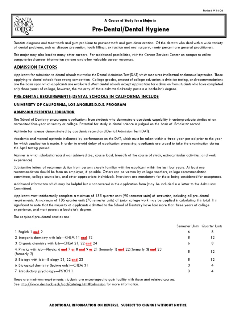 Pre-Dental Dental Hygiene | PDF | University And College Admission ...