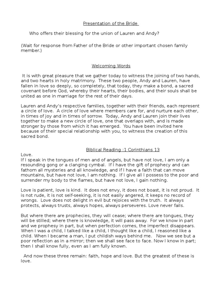 Christian Wedding Ceremony Script | PDF | Love | Religious Behaviour ...