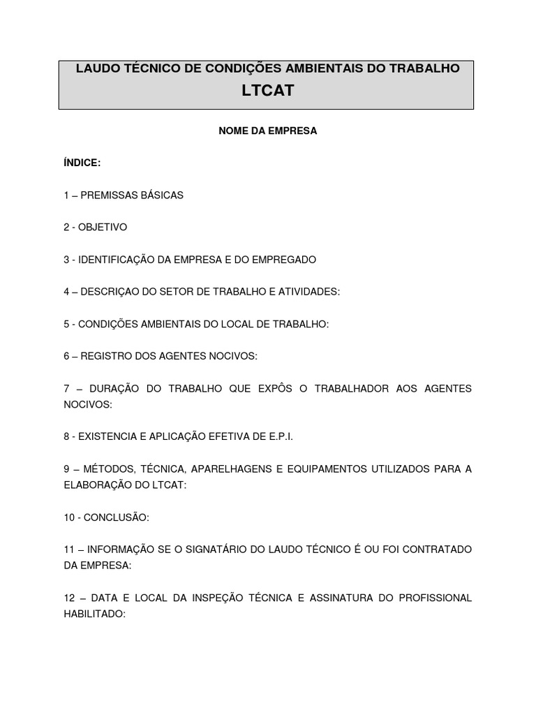 Modelo de LTCAT | Aposentadoria | Física