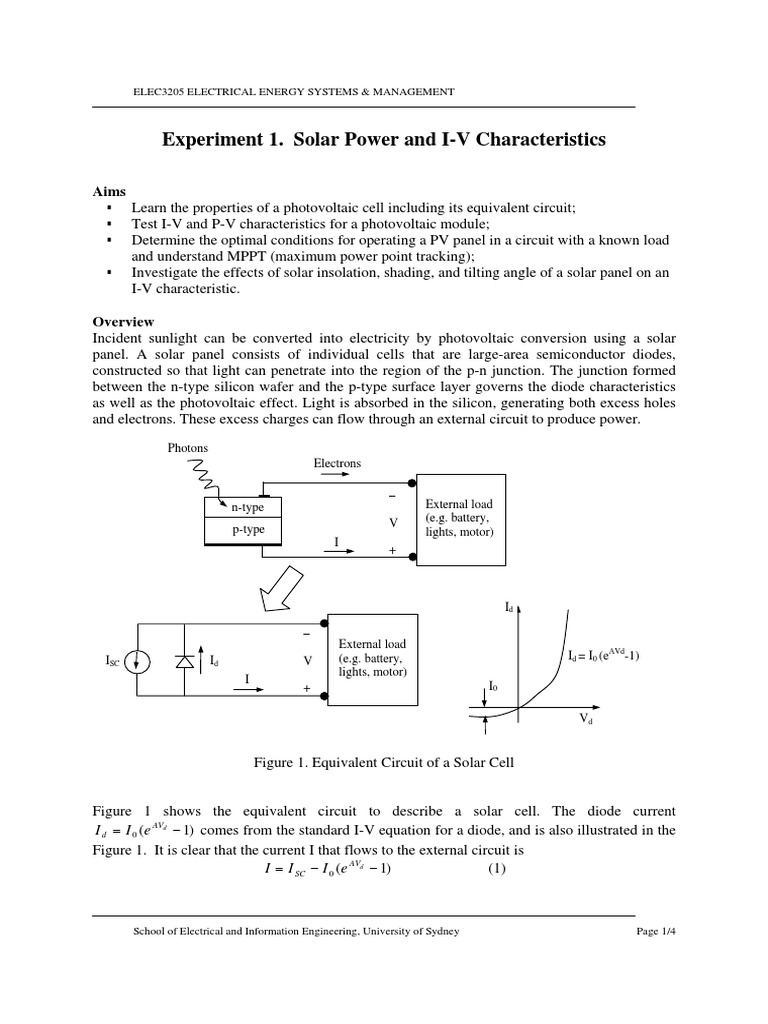 Solar Panel I-V Characteristics Experiment | PDF