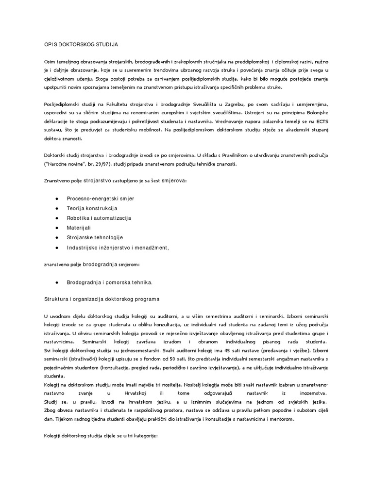 Opis Doktorskog Studija Teorija Konstrukcija | PDF