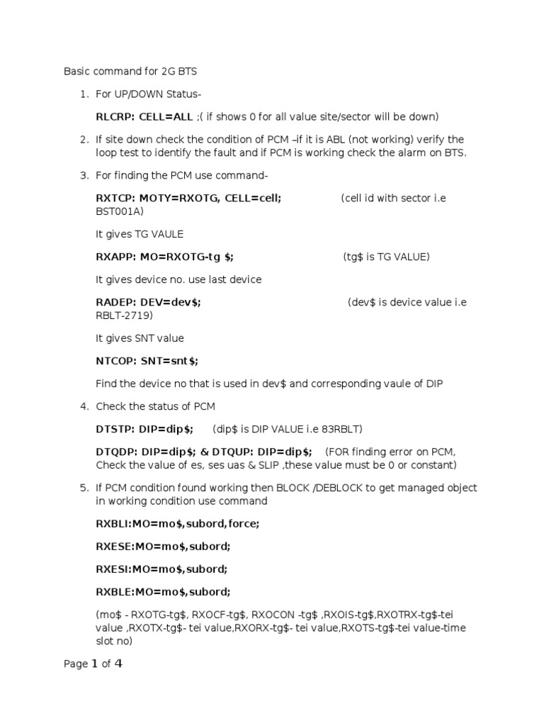 Basic Command For 2G BTS PDF | PDF | Information And Communications ...
