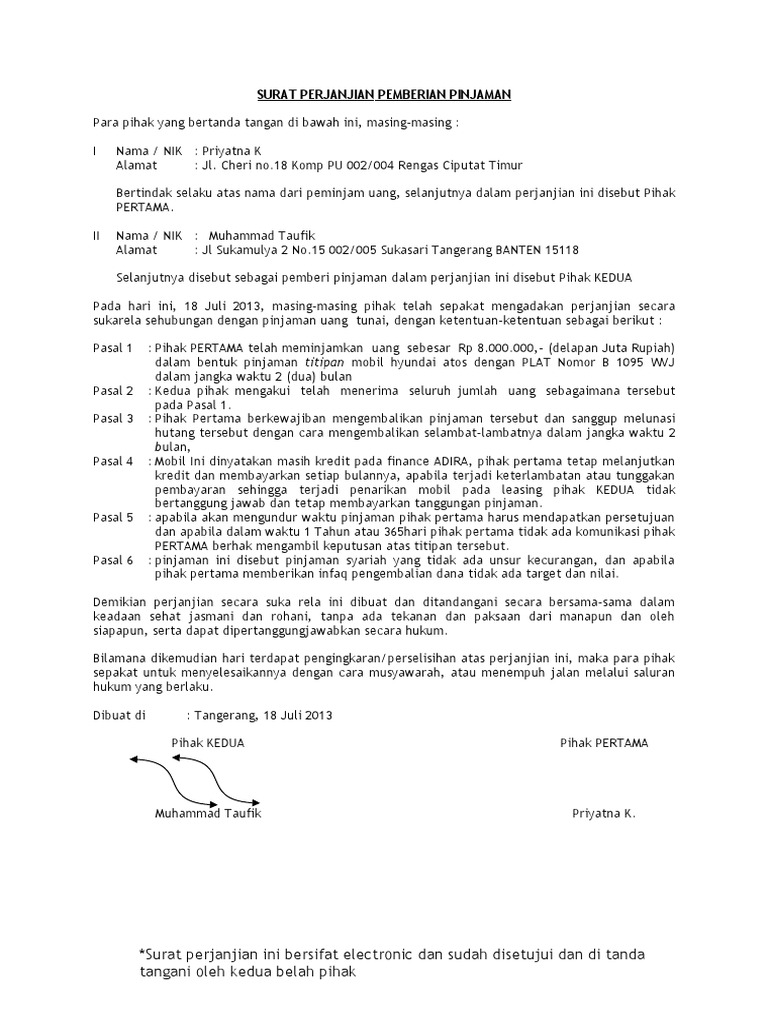 Contoh SURAT PERJANJIAN PINJAMAN  PDF