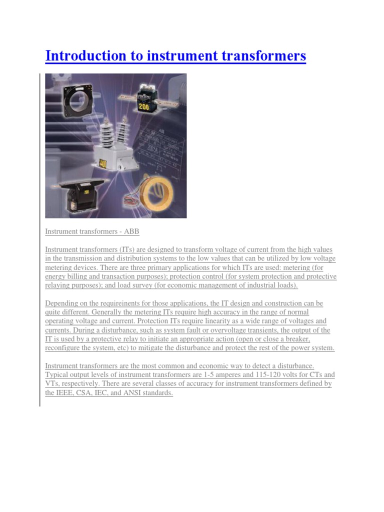 Overview of Instrument Transformers | PDF | Transformer | Electric Current