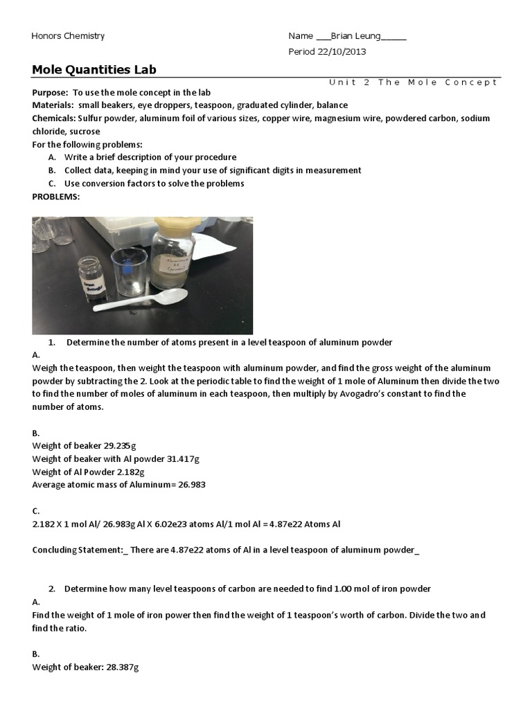 1314lab mole quantities lab Mole (Unit) Materials