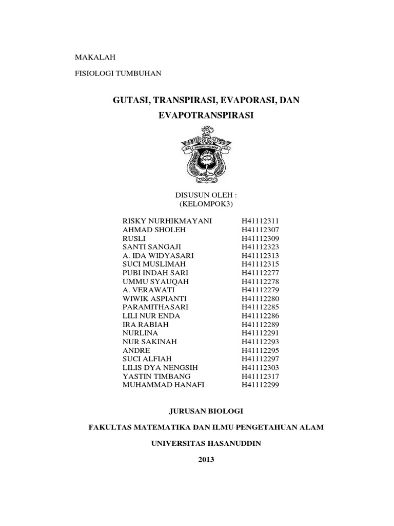 Gutasi, Transpirasi, Evaporasi, Dan Evapotranspirasi | PDF