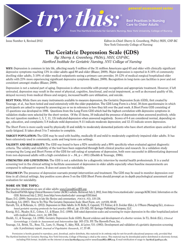 GDS scale.pdf Geriatrics Major Depressive Disorder