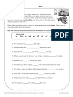 Common Prepositions: To From in Out On Off For of by With