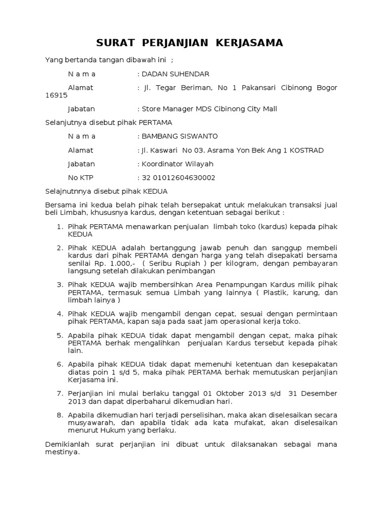 Surat Perjanjian Kerja Kardus