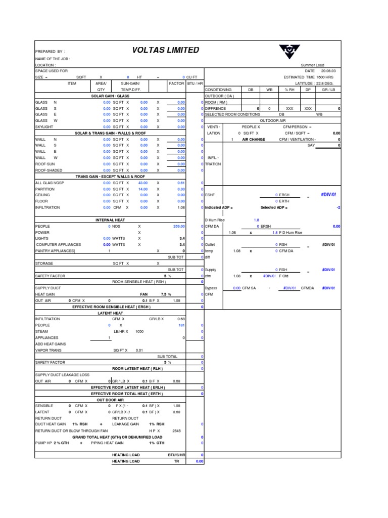 Heat Load Calculation Sheet | PDF | Electromechanical Engineering |  Sustainable Technologies