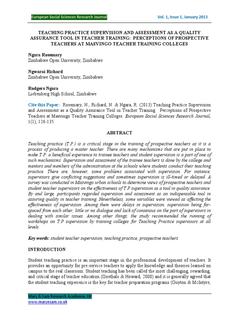 Teacher Training Supervision Insights | PDF | Teacher Education | Teachers