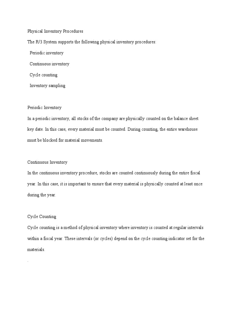 Physical Inventory Procedures in SAP | PDF | Inventory | Time