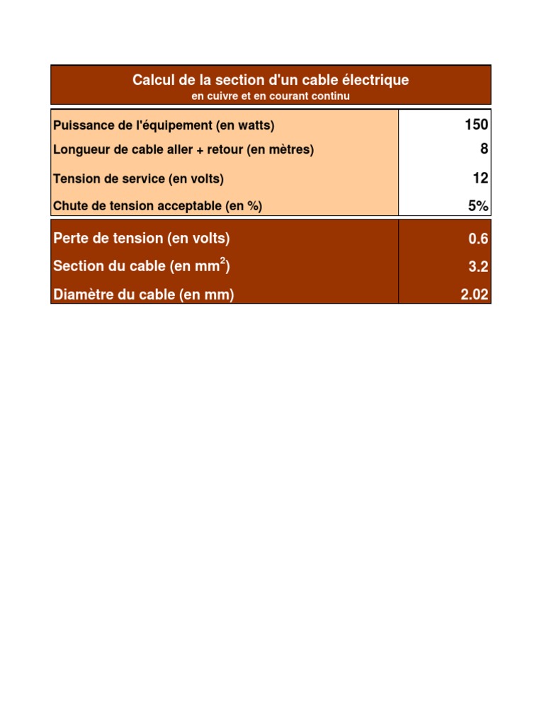 Calcul Section de Cables Electriques Remplir Le Tableau PDF — free download