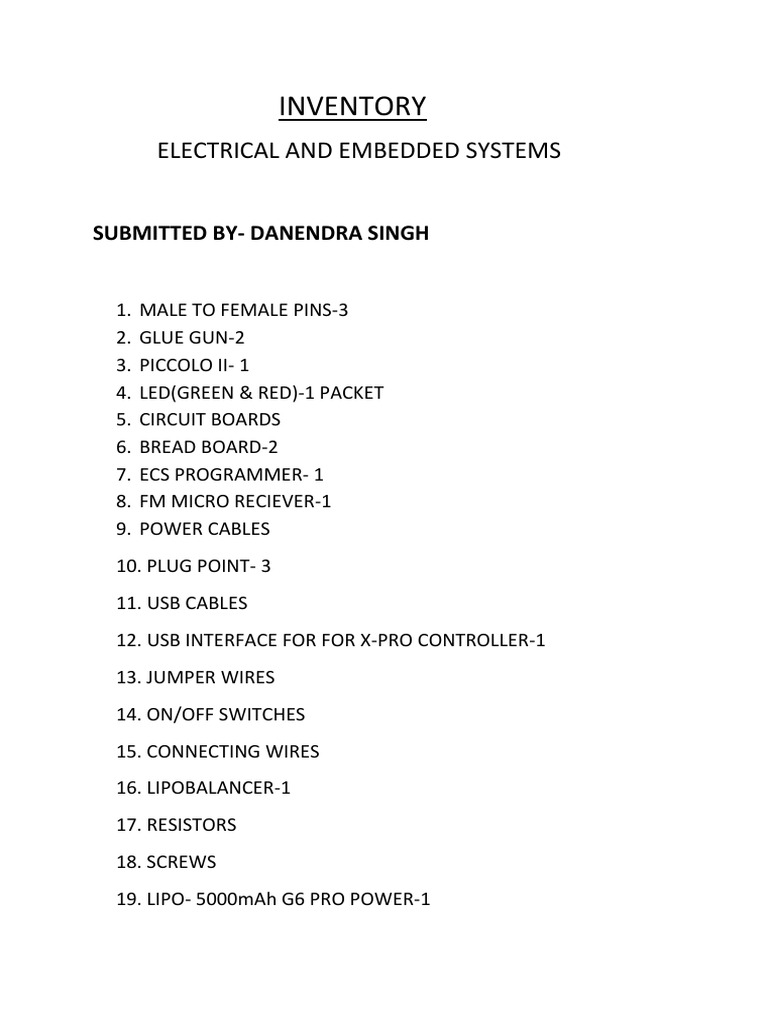 Inventory: Electrical and Embedded Systems | PDF