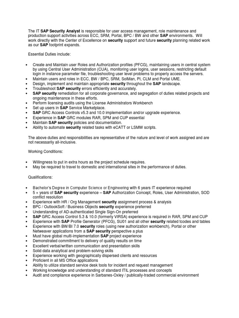 Sap Security Roles, Qualifications Etc PDF Sap Se Computer Security