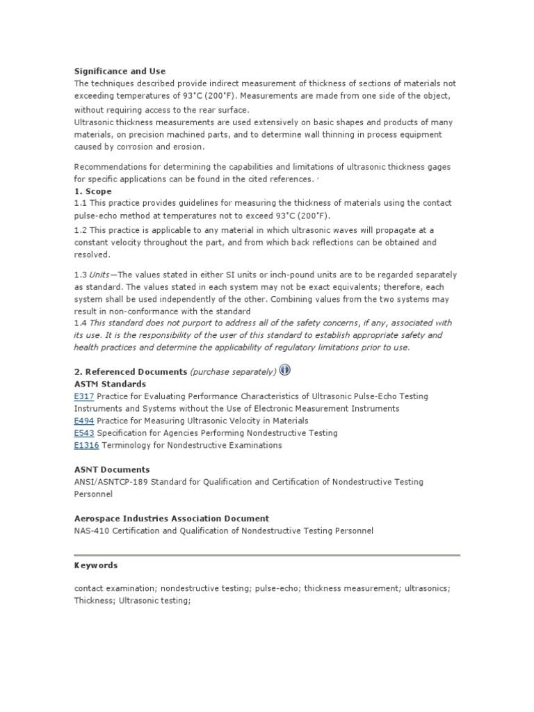 Ultrasonic Thickness Measurement Guidelines | PDF | Nondestructive ...