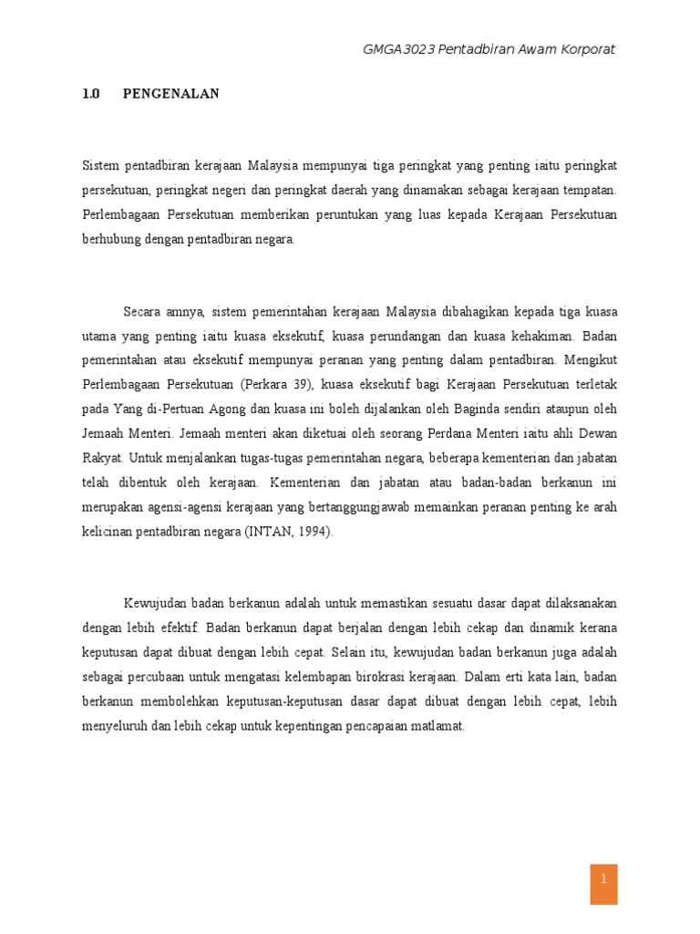 Badan Berkanun - Peranan u0026 Kepentingannya DLM Pentadbiran  PDF