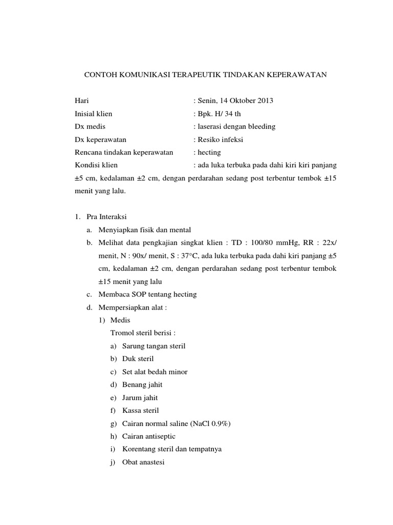 Contoh Komunikasi Terapeutik Tindakan Keperawatan